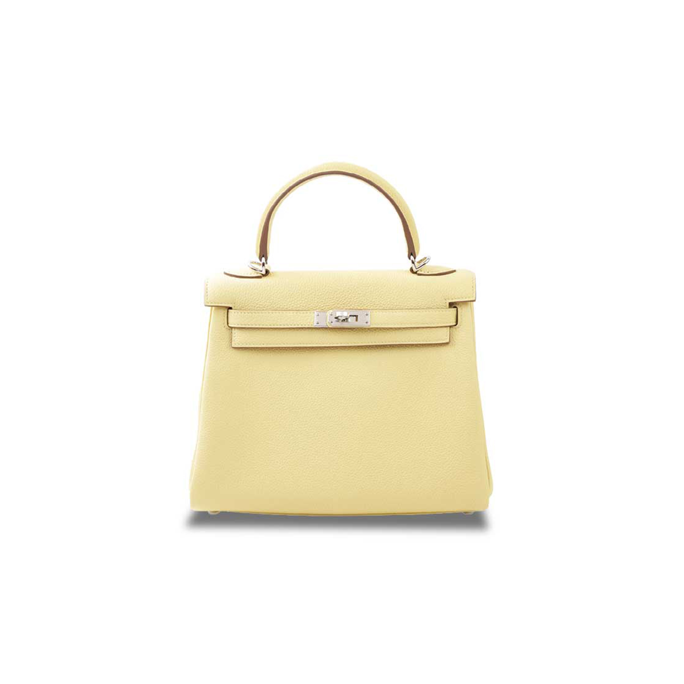 H**mes kelly 25 togo chick yellow silver buckle (25*17*7cm)